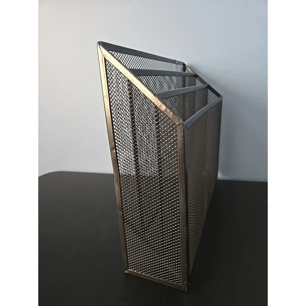 Three Section Tier Compartment Black Metal  Mesh Wire File Organizer‎